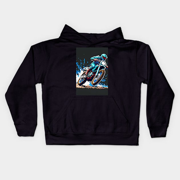 Dirt bike stunt - pixel art style Kids Hoodie by KoolArtDistrict